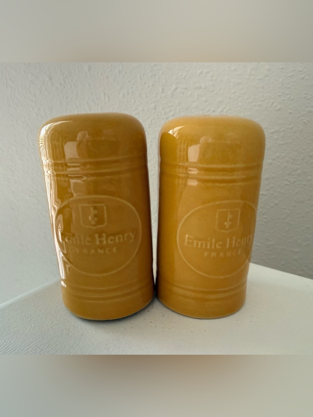 EMILE HENRY | Set Of Yellow Gold Ceramic Salt And Pepper Shakers | Collectible